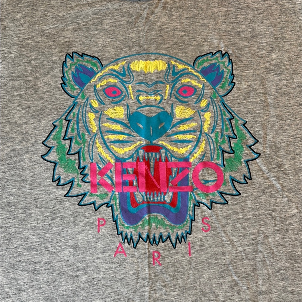 Kenzo Gray and Blue Short Sleeve Tee with Graphic Design